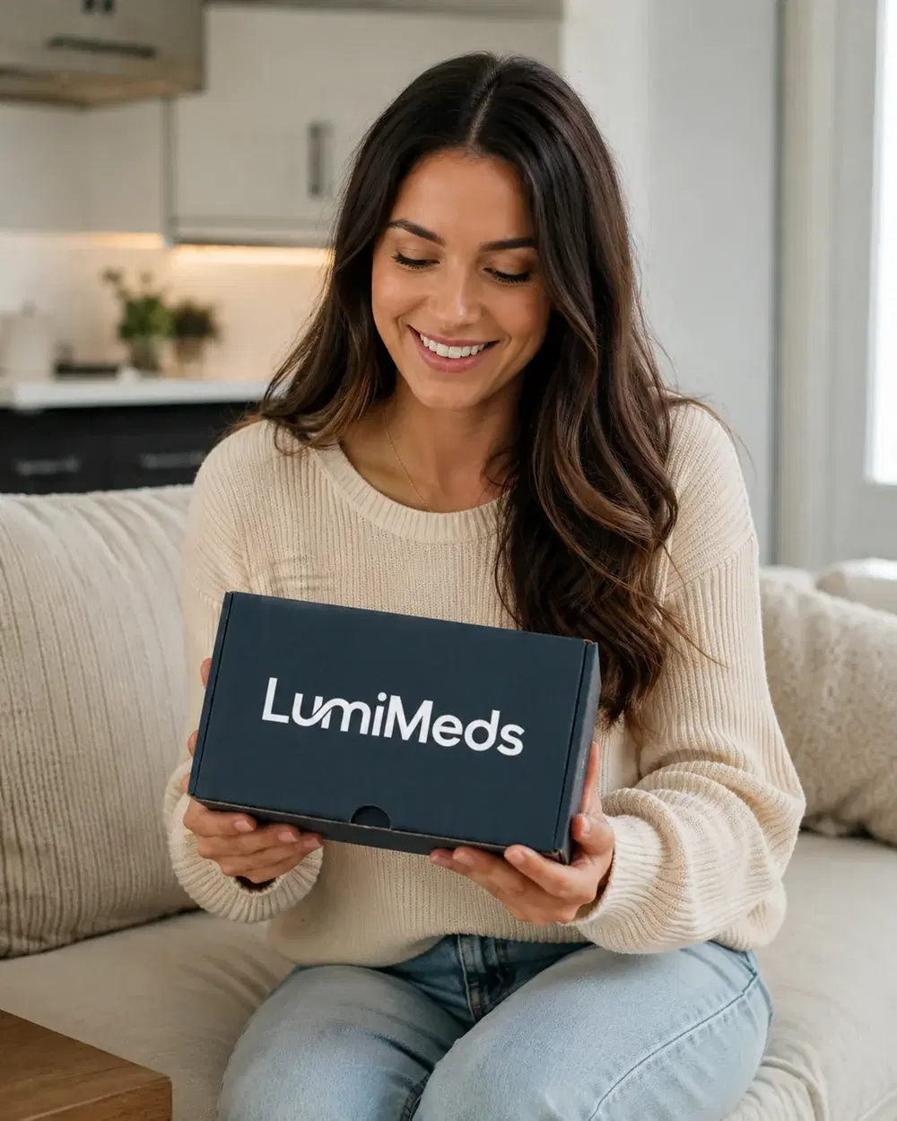 Patient holding a LumiMeds shipping box